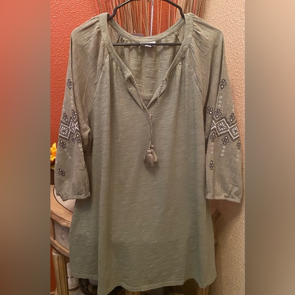 NEW-J. Jill Olive / Sage Green Women's Bohemian Tunic with Embroidery - Picture 4 of 12